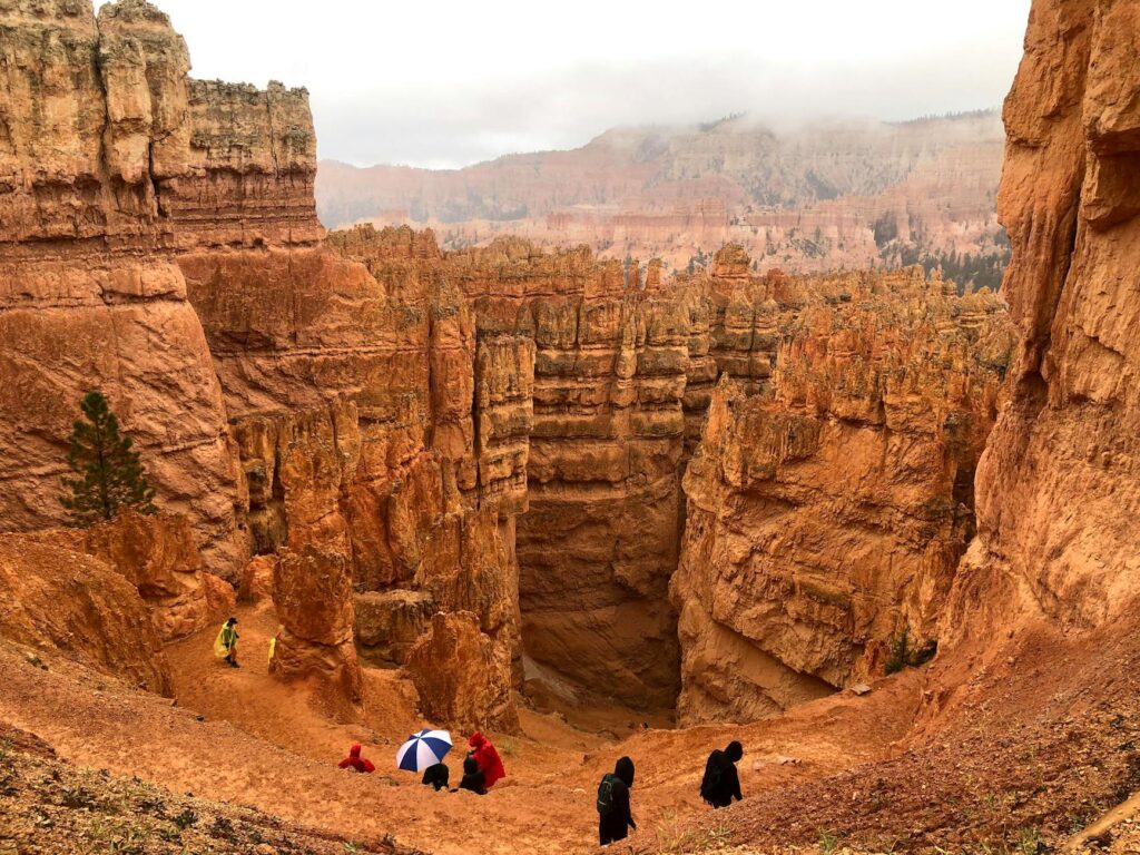 A beautiful view of Red Rock Canyon with families hiking along the trails. — family activities in Las Vegas