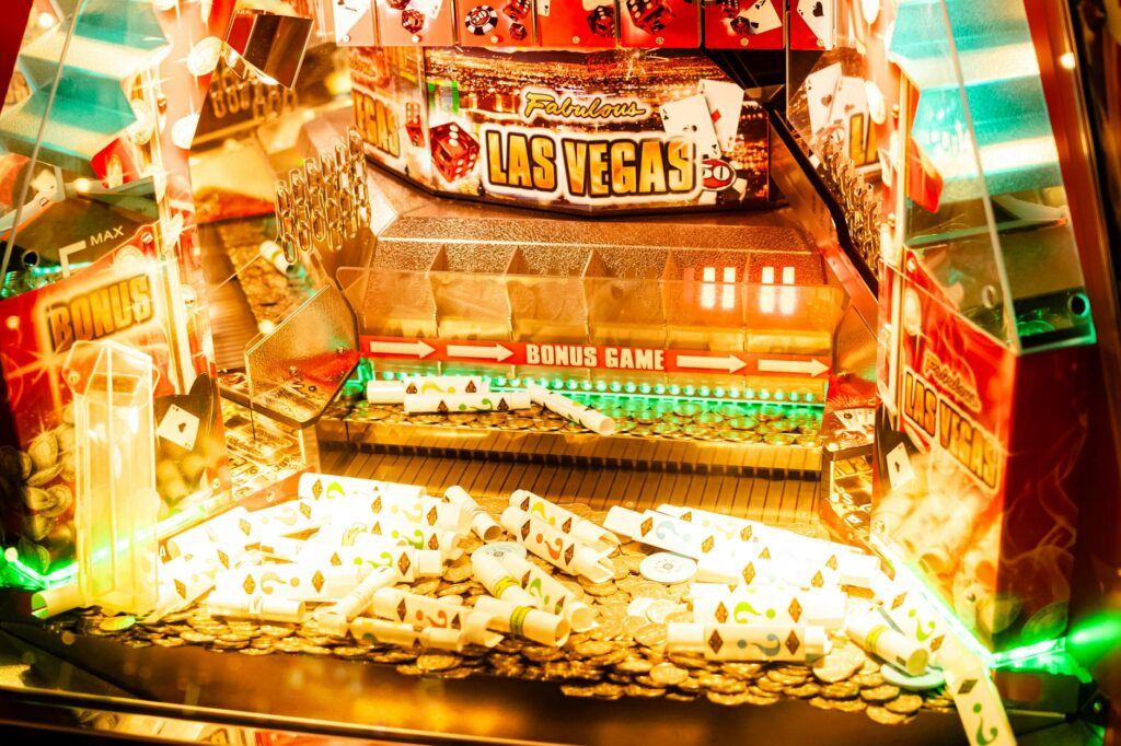 A family enjoying a game at an arcade in a Las Vegas casino — family-friendly casinos Las Vegas
