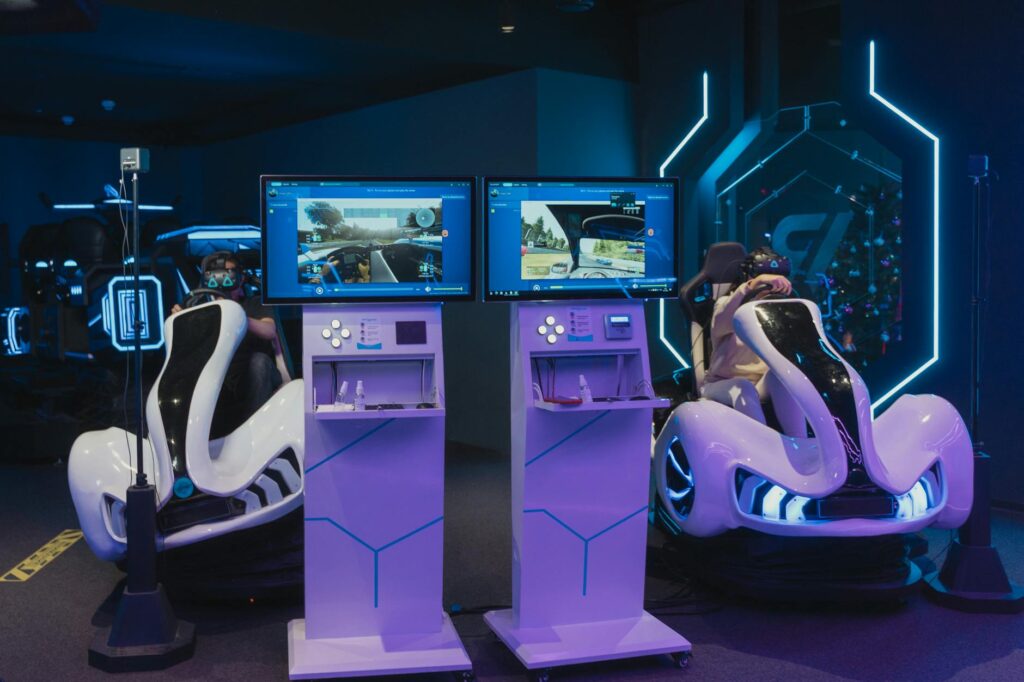 A futuristic virtual reality gaming setup at a Las Vegas casino. — online gambling Las Vegas casinos