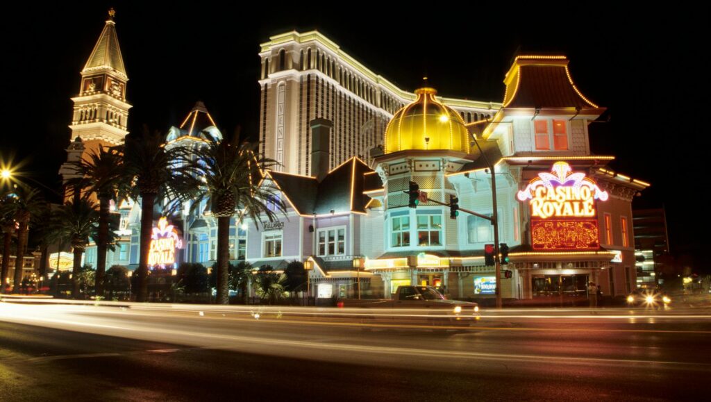 A glamorous night view of a famous Las Vegas casino known for its shows. — best casino shows Las Vegas 2026