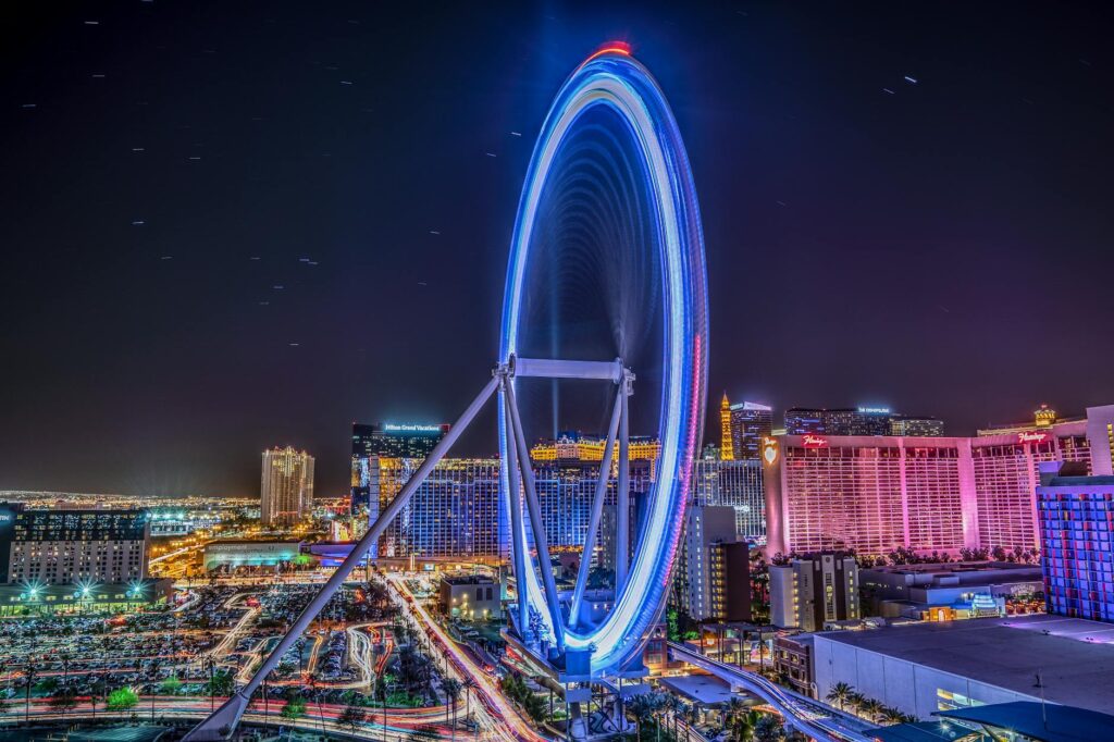A panoramic view from the High Roller observation wheel at sunset. — unique experiences in Las Vegas