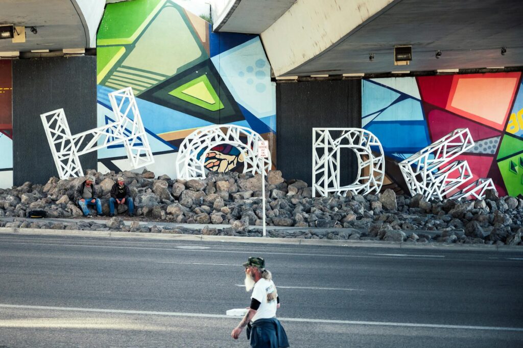 A street mural in a less-traveled neighborhood of Las Vegas, illustrating the city's vibrant art scene. — hidden gems in…