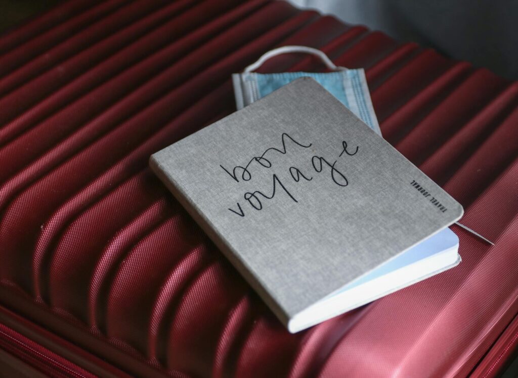 A travel essentials kit for pets, including food, water, a leash, and toys, laid out on a suitcase — pet-friendly Las Ve…