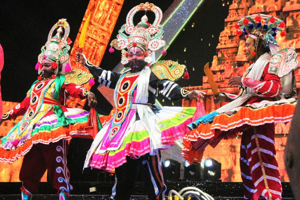 A vibrant scene from a kid-friendly show, showcasing colorful costumes and performers. — family activities Las Vegas