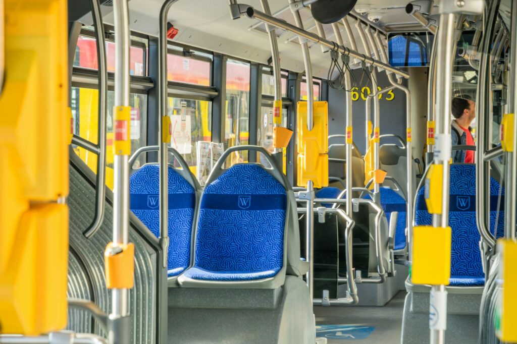 An interior shot of a Las Vegas bus, highlighting the seating and route maps. — Las Vegas transportation options
