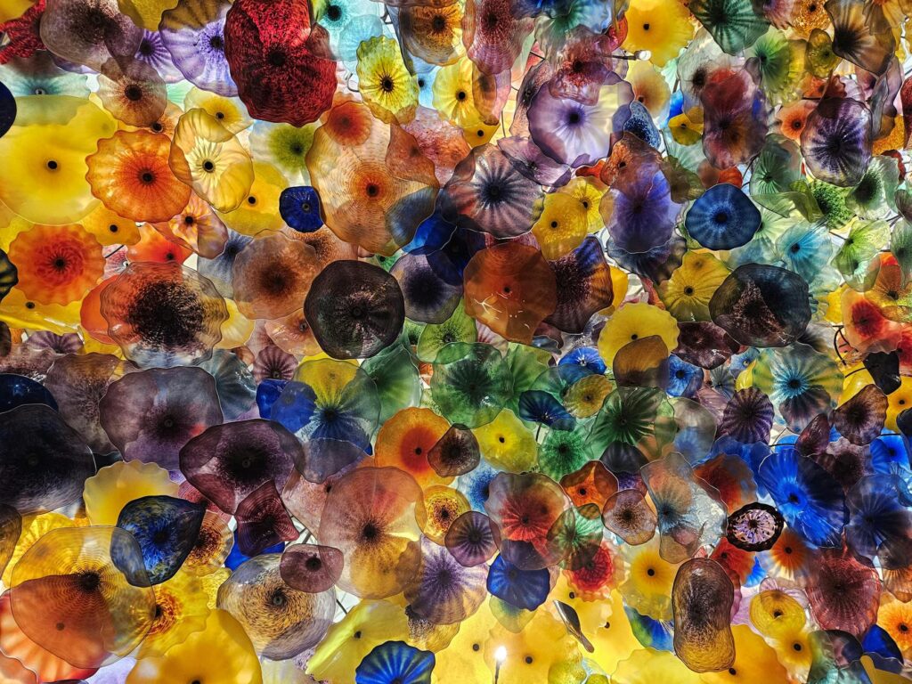 Inside the Bellagio Conservatory showcasing seasonal flowers — free things to do in Las Vegas