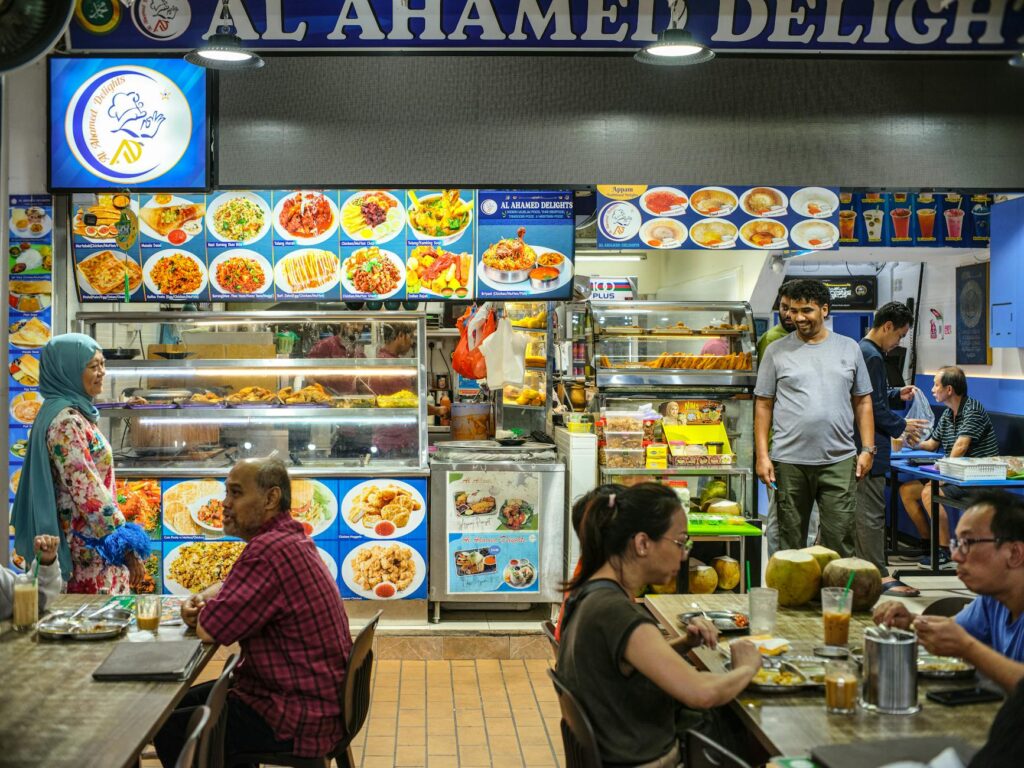 A bustling food court showcasing various affordable dining options. — cheap eats Las Vegas
