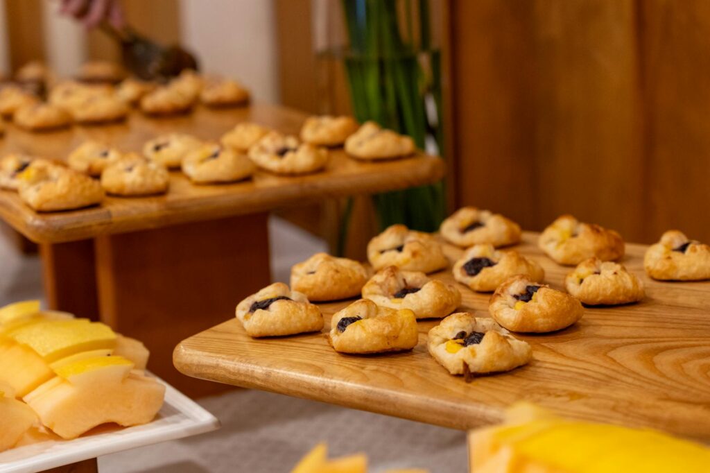 A close-up shot of a dessert station at a popular Vegas buffet, featuring colorful treats and pastries. — best buffets i…