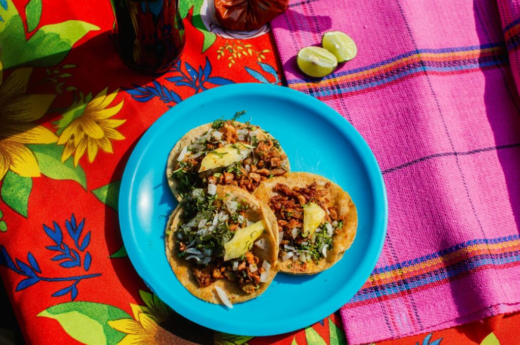 A colorful plate of tacos from a popular food truck in Las Vegas. — cheap eats Las Vegas