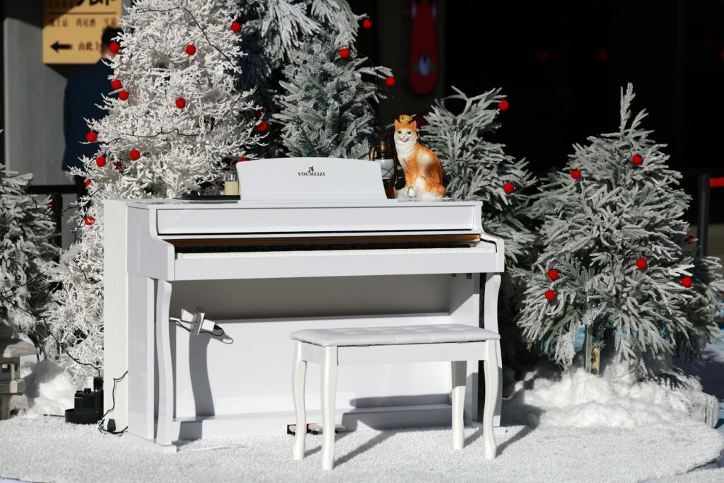 A festive winter scene featuring holiday decorations on the Strip. — best time to visit Las Vegas