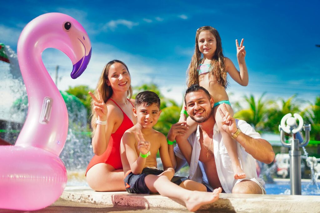 A happy family enjoying the pool area at a budget hotel. — budget hotels in Las Vegas