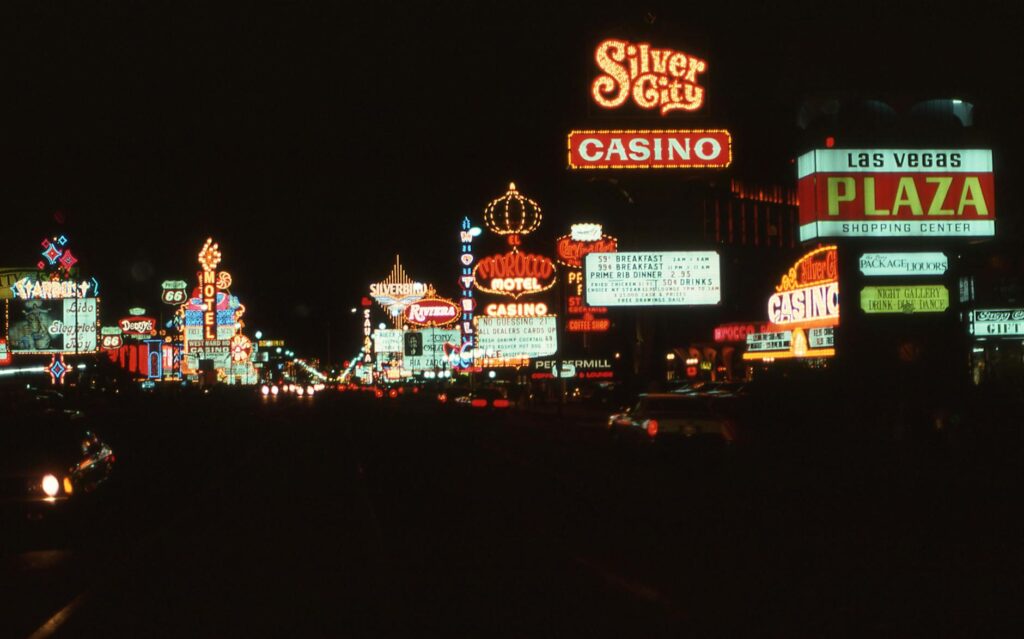 A picturesque view of the Neon Museum, featuring colorful neon signs from old casinos. — free attractions in Las Vegas
