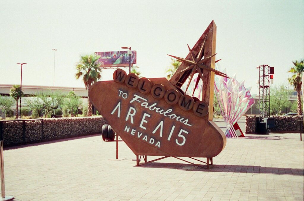 An aerial view of Area15, highlighting its unique architecture and attractions. — unique attractions Las Vegas 2026