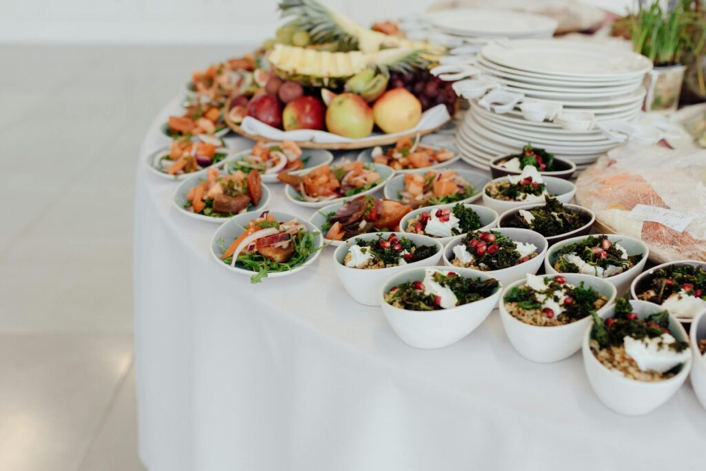 An aerial view of the Bacchanal Buffet at Caesars Palace showcasing various dishes. — best buffets Las Vegas