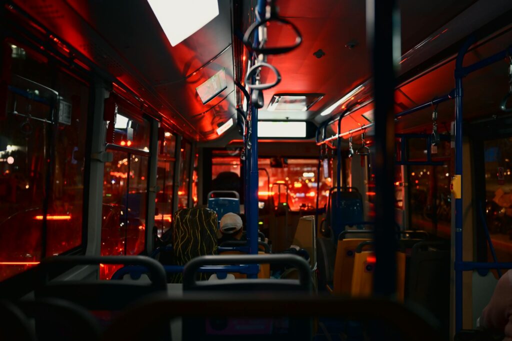 An inside view of a Las Vegas bus showing passengers. — Las Vegas transportation guide
