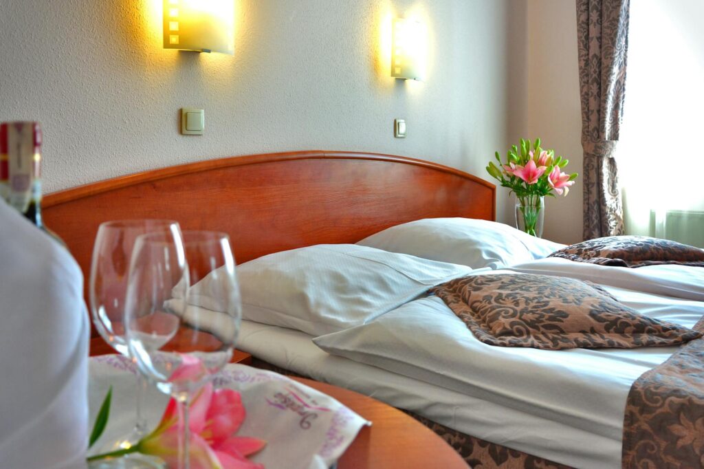 An inviting hotel room interior that represents affordable luxury. — budget hotels in Las Vegas