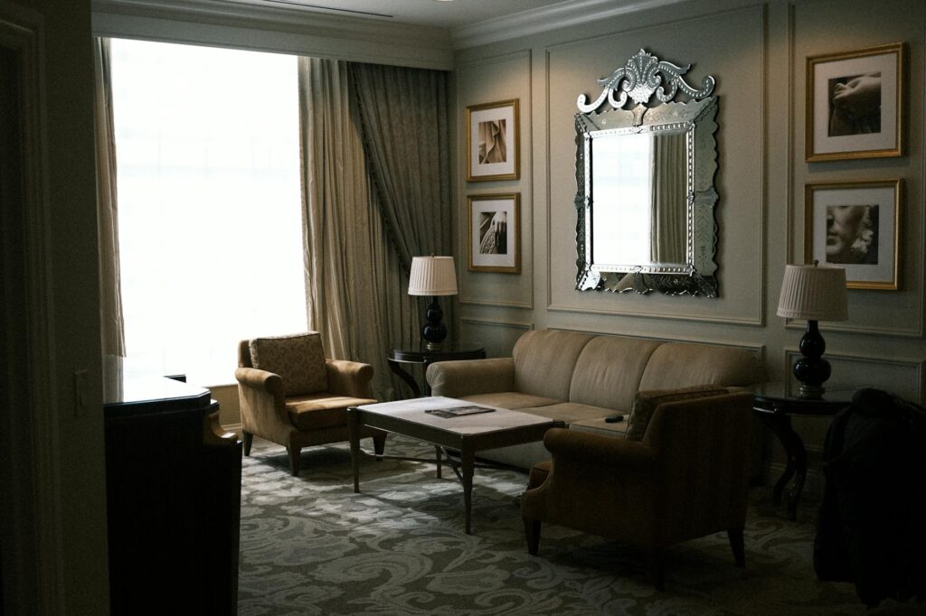 Interior shot of a lavish hotel room in a 5 star hotel in Las Vegas — luxury hotels las vegas