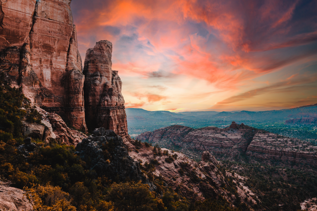 A breathtaking sunset over Red Rock Canyon showcasing its vibrant red rock formations. — las vegas day trips