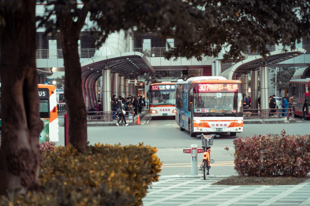 A busy bus stop on the Strip with tourists waiting for their buses. — Las Vegas public transportation guide