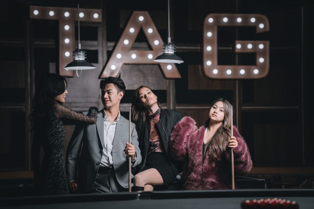 A group of friends celebrating at a VIP table in a luxurious Las Vegas nightclub. — Las Vegas nightclubs