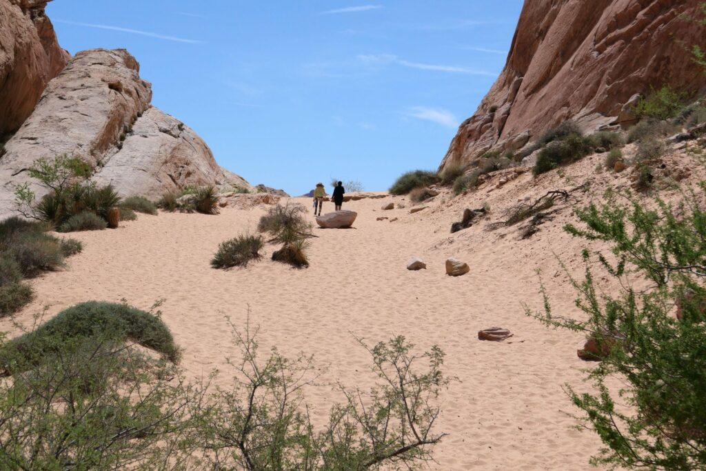 A group of hikers on a trail in Valley of Fire State Park — outdoor attractions Las Vegas