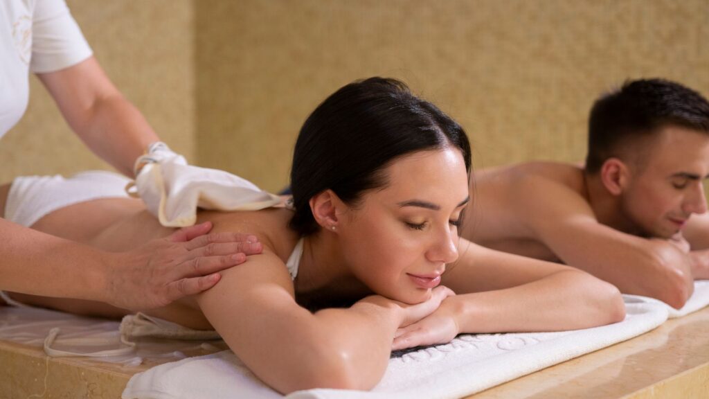 A luxury spa setting with a couple enjoying a massage for a relaxing retreat. — romantic things to do in las vegas