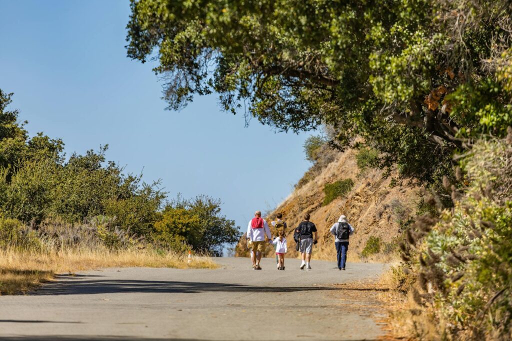 A scenic view of the Springs Preserve with families hiking on the trails — family-friendly activities Las Vegas