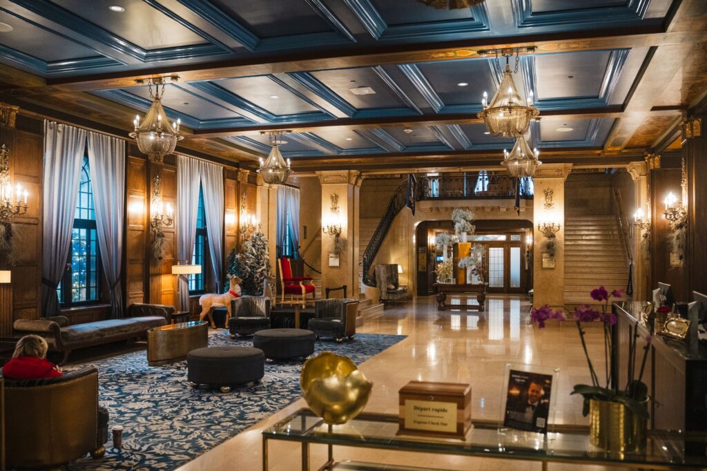 A stylish hotel lobby showcasing luxurious accommodations — 5 day las vegas itinerary