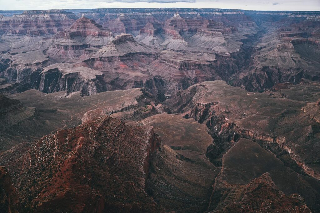 Aerial view of the Grand Canyon showcasing its vastness — day trips from las vegas