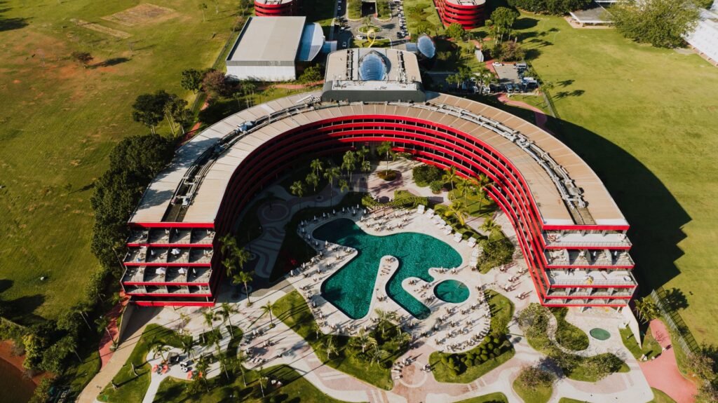 An aerial shot of the new attractions set to open in 2026, highlighting the modern architecture and design. — Las Vegas …
