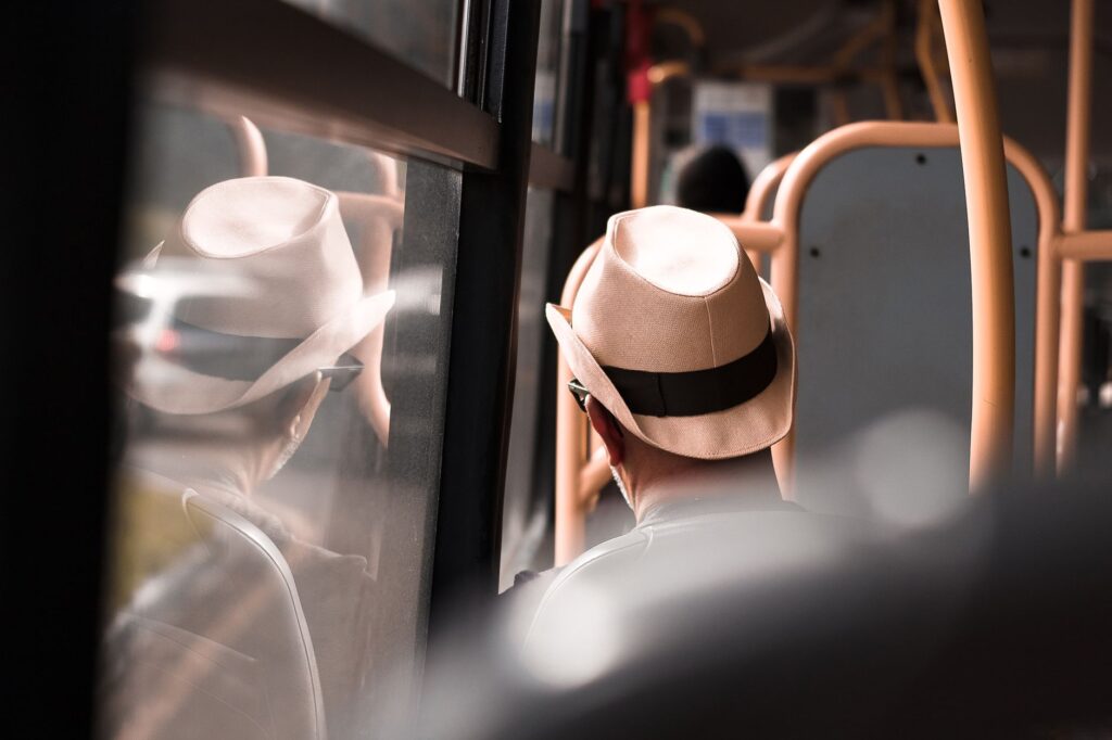 An interior shot of a Deuce bus showing riders enjoying their journey on Las Vegas public transport. — transportation in…