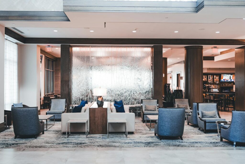 An inviting lobby area of an affordable Vegas accommodation — budget hotels in Las Vegas