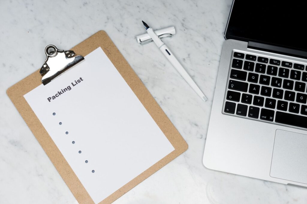 An organized packing checklist with items marked off for a las vegas packing list.