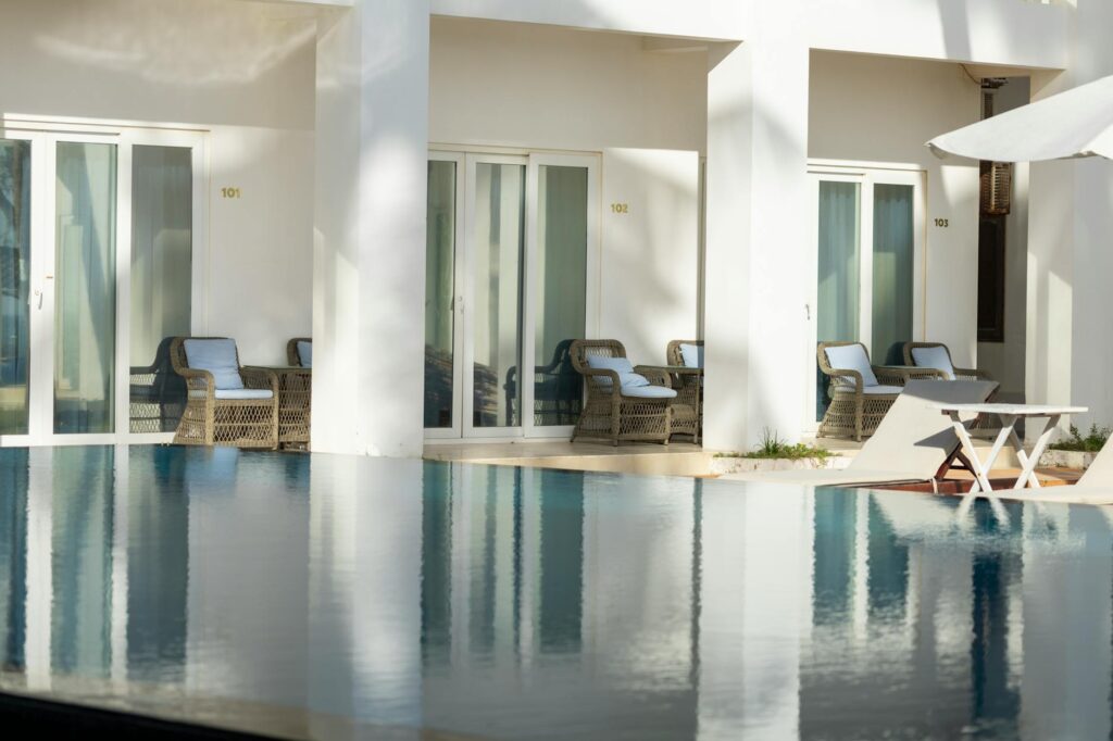 Guests enjoying the pool area at a budget-friendly hotel. — budget hotels Las Vegas