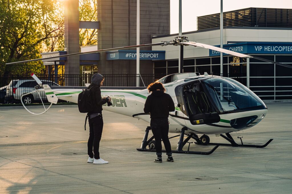 Passengers boarding the helicopter for an exciting las vegas helicopter tour.