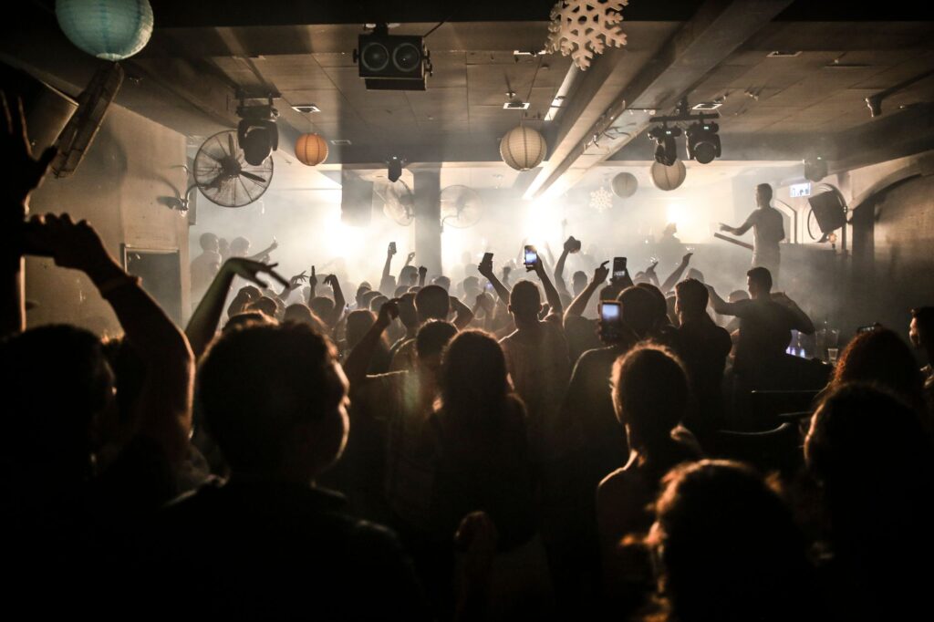 A DJ performing live at a nightclub, with a crowd of enthusiastic party-goers. — Las Vegas nightclubs 2026