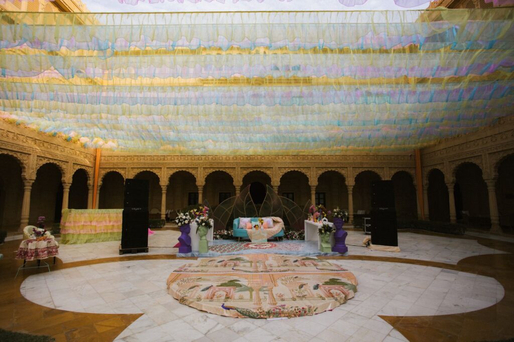 A beautifully decorated outdoor wedding venue in Vegas, surrounded by desert landscapes. — Vegas wedding venues