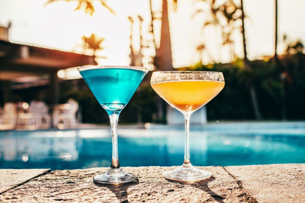 A close-up of colorful cocktails served at a Las Vegas pool party. — Las Vegas pool parties