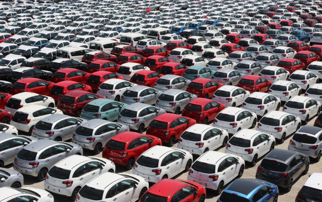 A rental car lot in Las Vegas, illustrating the car rental options available to visitors. — transportation in Las Vegas