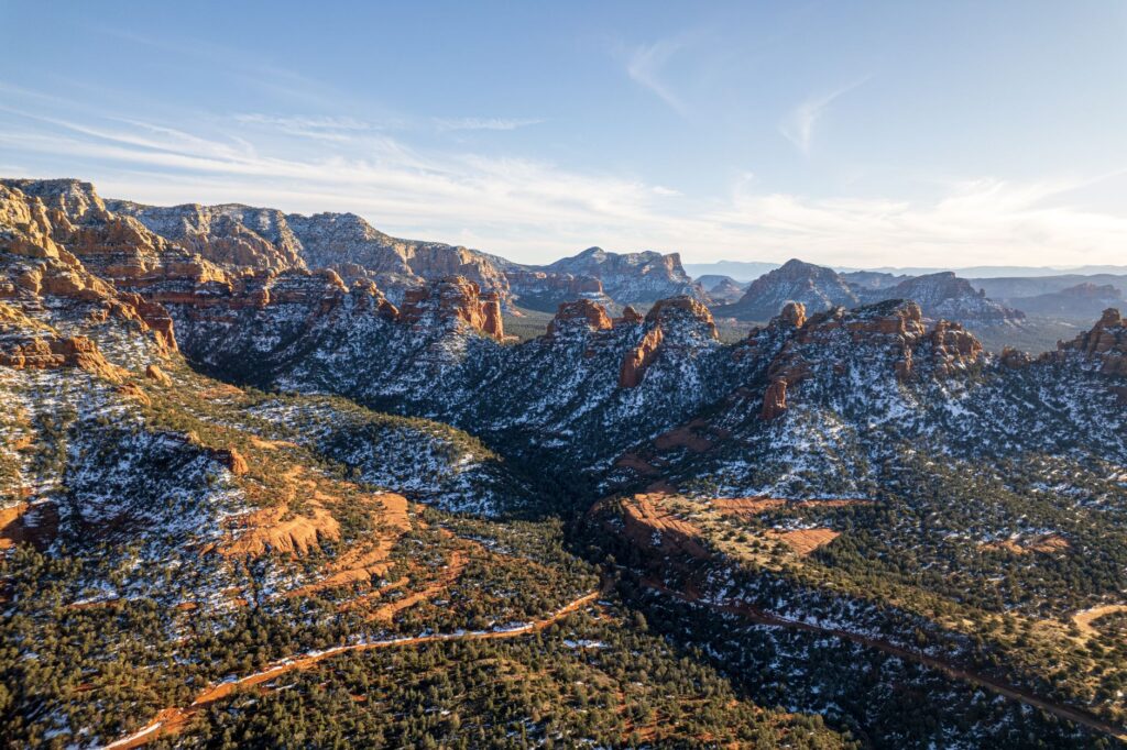 An aerial view of Red Rock Canyon highlighting its natural beauty and hiking trails. — free entertainment Las Vegas