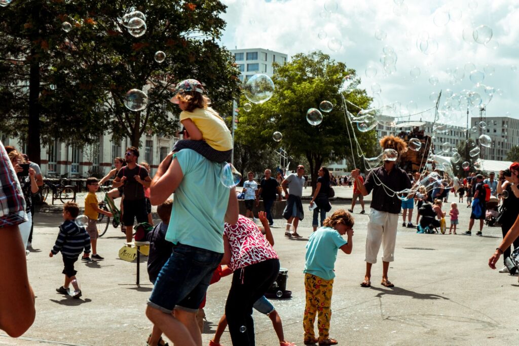 Families exploring a free outdoor festival in Las Vegas — free attractions Las Vegas