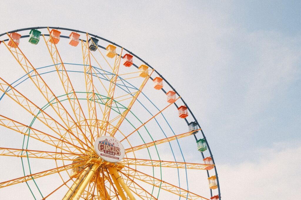 The colorful and lively interior of Circus Circus Hotel, featuring its amusement park. — affordable hotels in Las Vegas