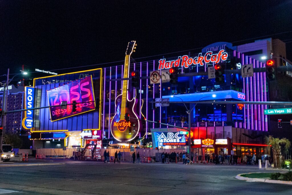 A bustling nightclub on the Las Vegas Strip with colorful lights and a packed dance floor. — best nightlife in Las Vegas
