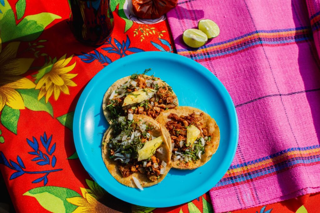 A colorful plate of street tacos from a local food truck in Las Vegas. — cheap eats Las Vegas