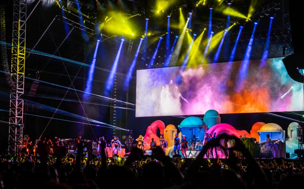 A colorful visual of The Beatles LOVE show with its iconic imagery and performers. — Las Vegas shows 2026