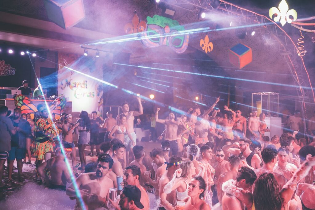 A crowded pool party scene in Las Vegas, showcasing summer fun. — best time to visit Las Vegas
