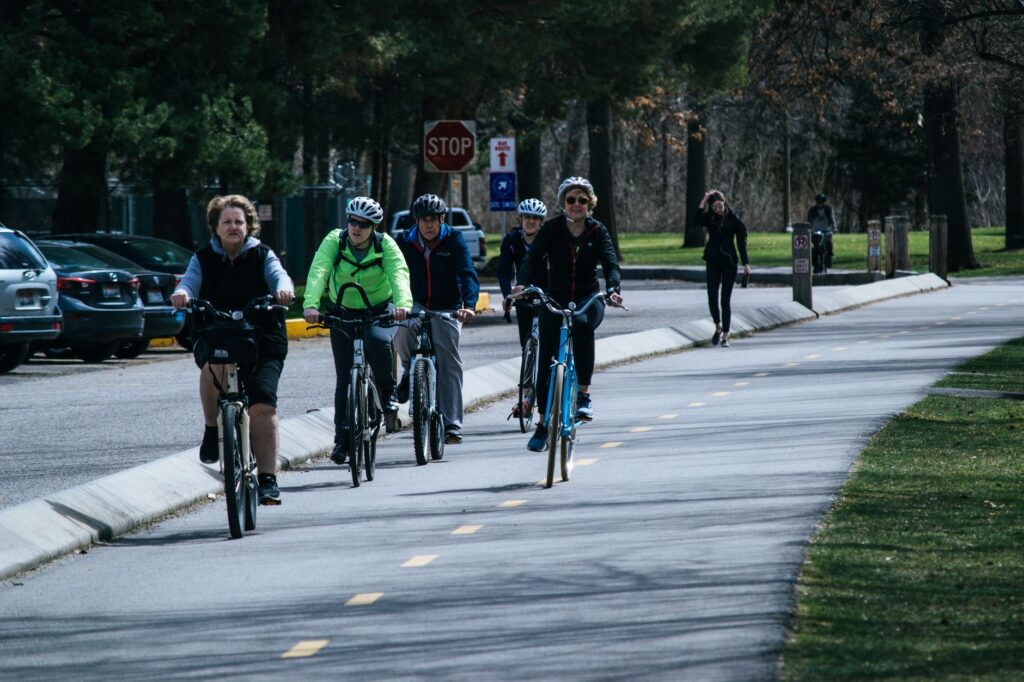 A group of friends biking along the Las Vegas Strip, highlighting bike-friendly paths — Las Vegas local tips