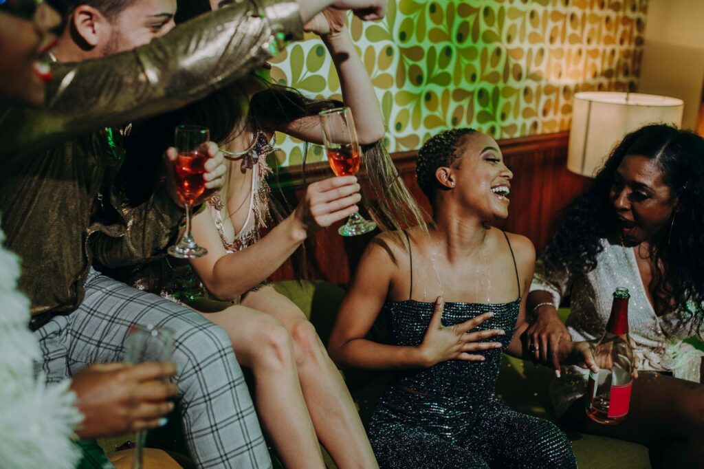 A group of friends enjoying a lively evening at a unique speakeasy in Las Vegas. — Las Vegas nightlife
