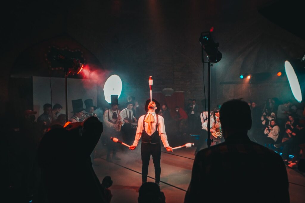 A lively performance happening during dinner service, highlighting the theatrical dining experience. — unique dining Las…