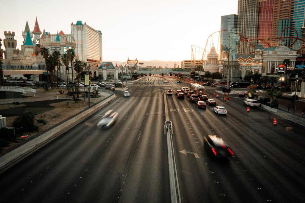 A map highlighting the Las Vegas Strip and transportation options available. — getting around Las Vegas